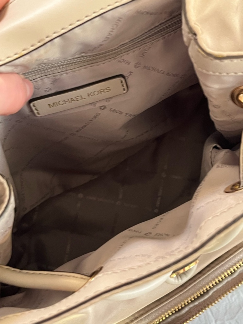 Michael Kors Beige Taupe Nylon Backpack with Leather Trim - Picture 4 of 7